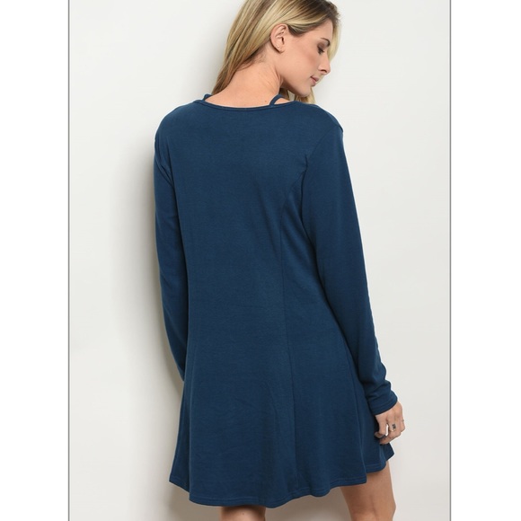 New Teal Blue Long Sleeve Midi Dress Relaxed Fit - Picture 4 of 4